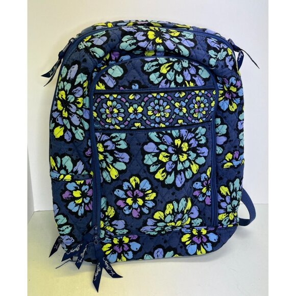 Vera Bradley Campus Laptop Backpack Large Computer Bag Indigo Pop Blue Floral - Picture 1 of 11